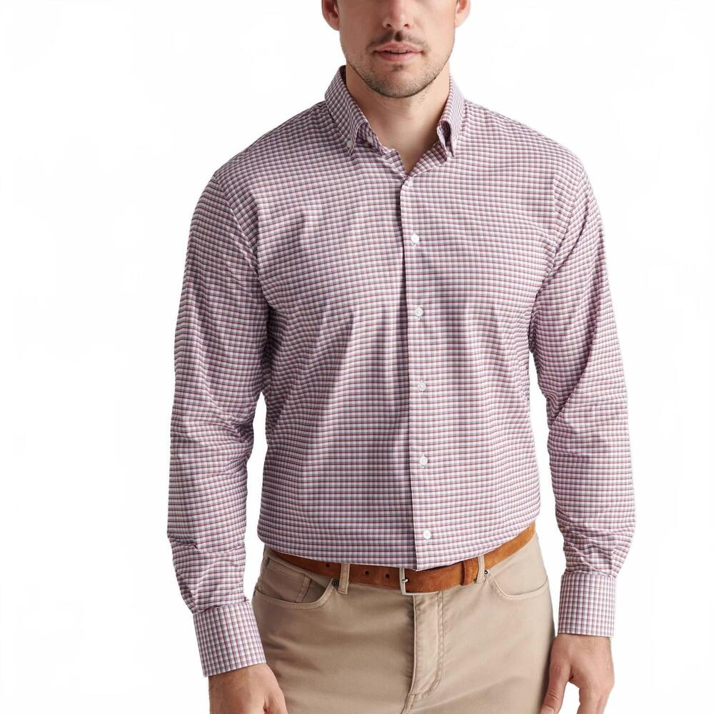 NEW PETER MILLAR cashiers performance twill sport shirt in sparrow red